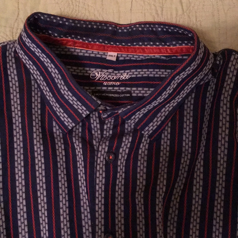 25% ALL. Men’s VISCONTI uomo 3XLT Multi-stripe Hidden Tab Collar. Color-Navy